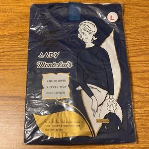 Lady Montclair Vintage Blue Long Sleeve Stretch Shell Jewel Neck Top